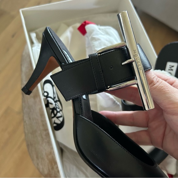 New Alexander McQueen Birdee T-Bar Leather Mules Heels - Picture 10 of 14